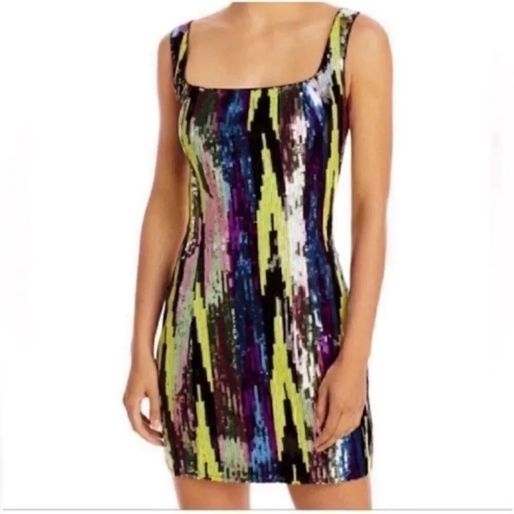 Aqua Sequin Multi-colored Body-con Dress (Size XS)